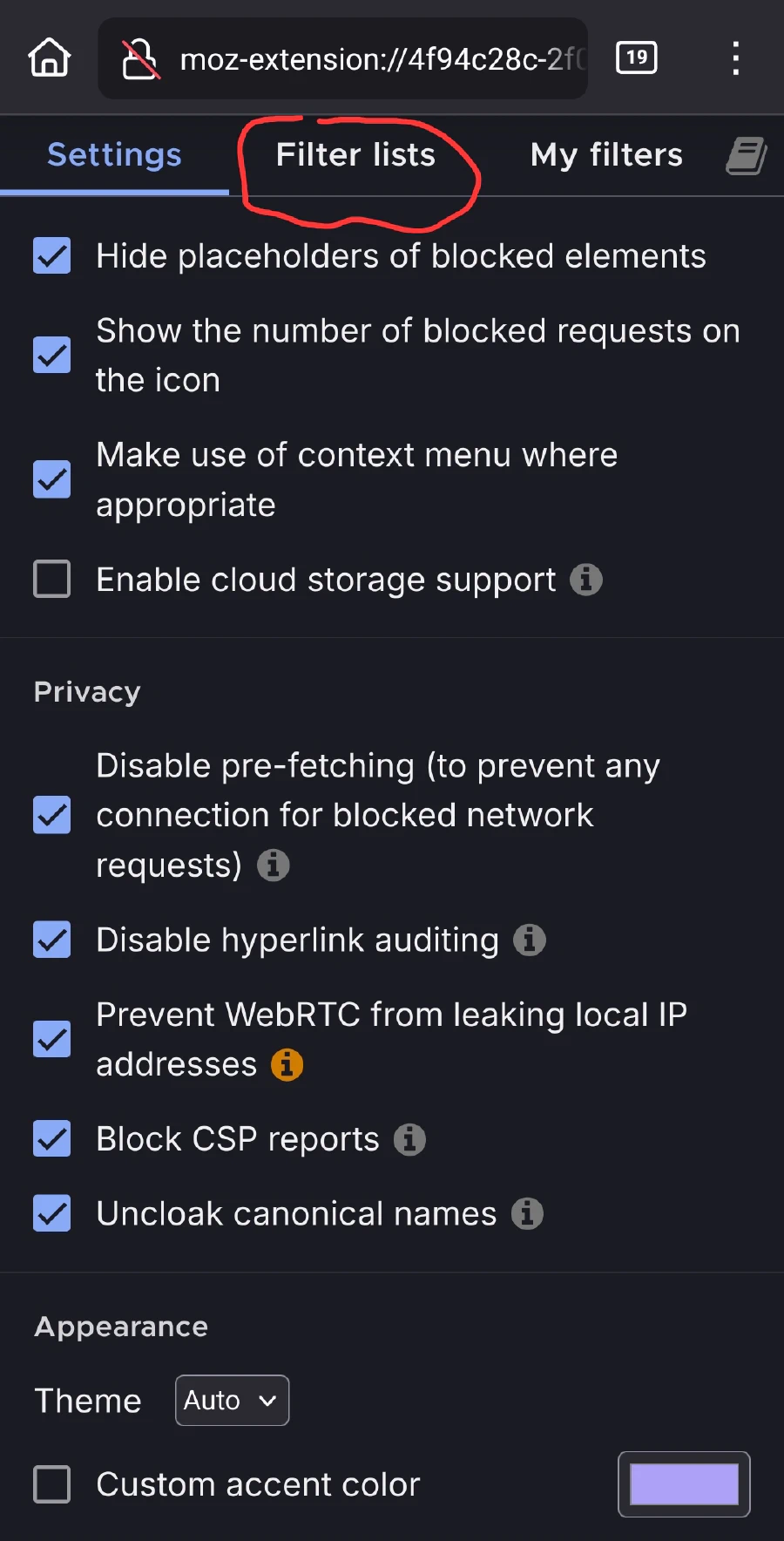 filter list menu select 