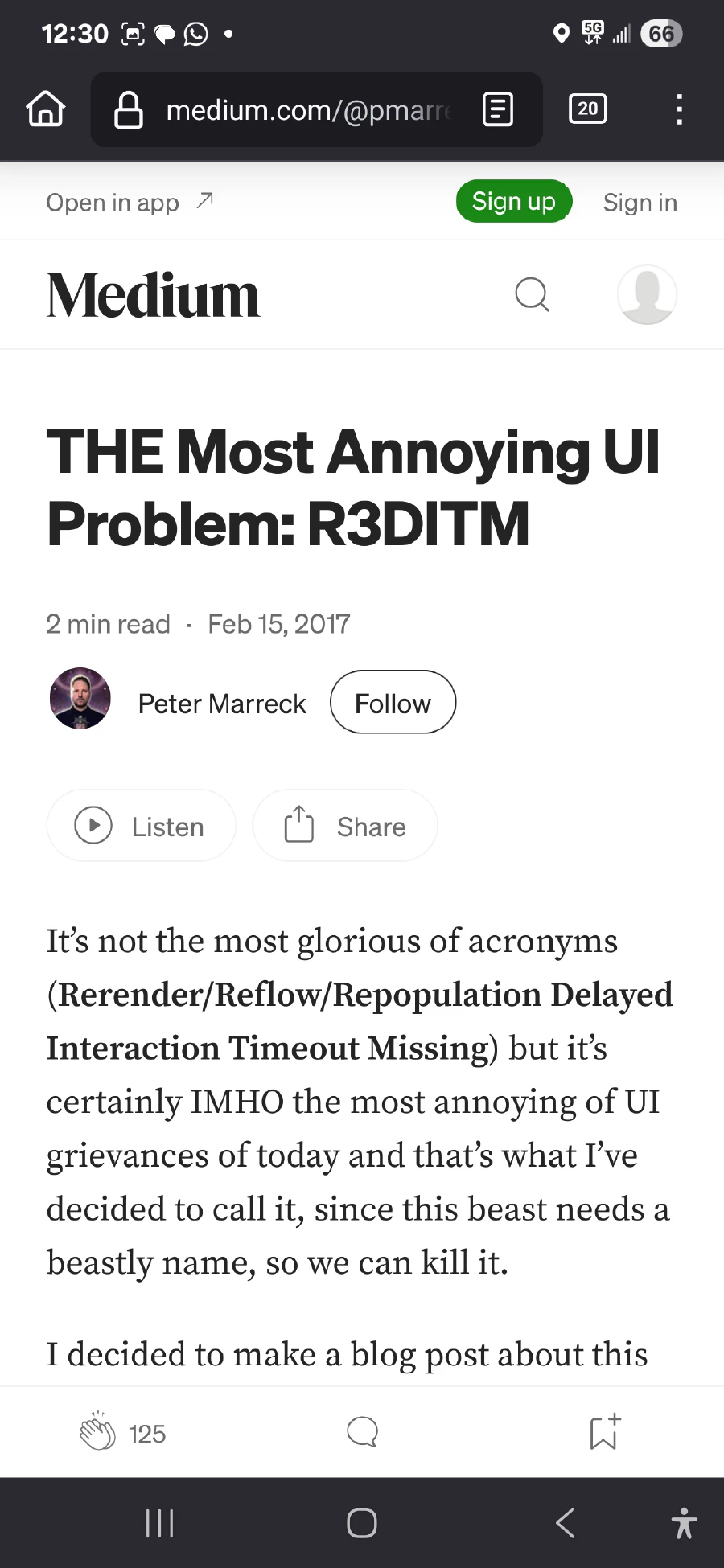 Medium main page with unnecessary elements