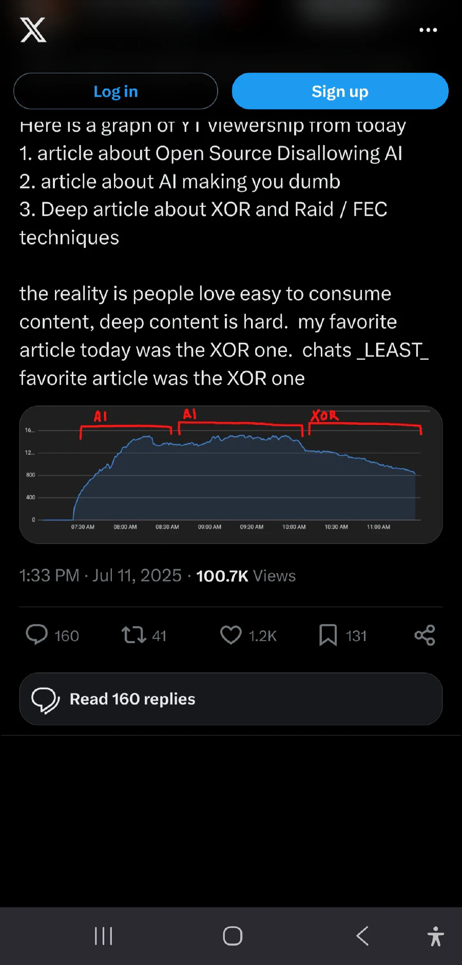 Twitter page requiring log in to see the comments